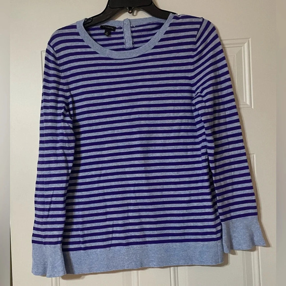 Talbots Striped Tulip Sleeve Lambswool Sweater Size Small Blue Purple EUC - Picture 1 of 6